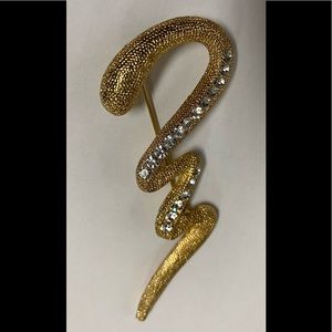 Vintage 1990’s Lightening Bolt Gold and Rhinestone Brooch